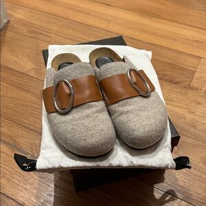 JW ANDERSON Buckled Leather-trimmed Brushed-felt Slippers Size EU 39